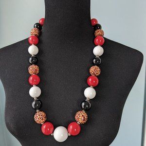 Chunky Bubblegum Necklace Red, White. Black, Brown
